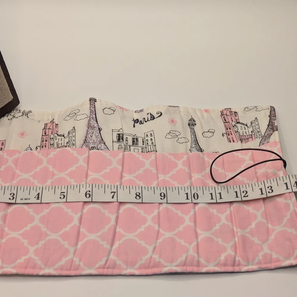 Paris Themed White and Pink Makeup Brush Or Pencil Organizer Cloth Handmade